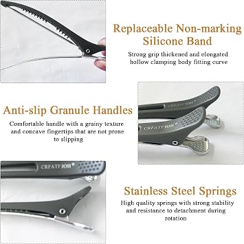 6pcs Professional Hair Clips for Styling Sectioning, Non Slip No-Trace Duck Billed Hair Clips with Silicone Band, Salon and Home Hair Cutting Clips for Hairdresser, Women, Men - Grey
