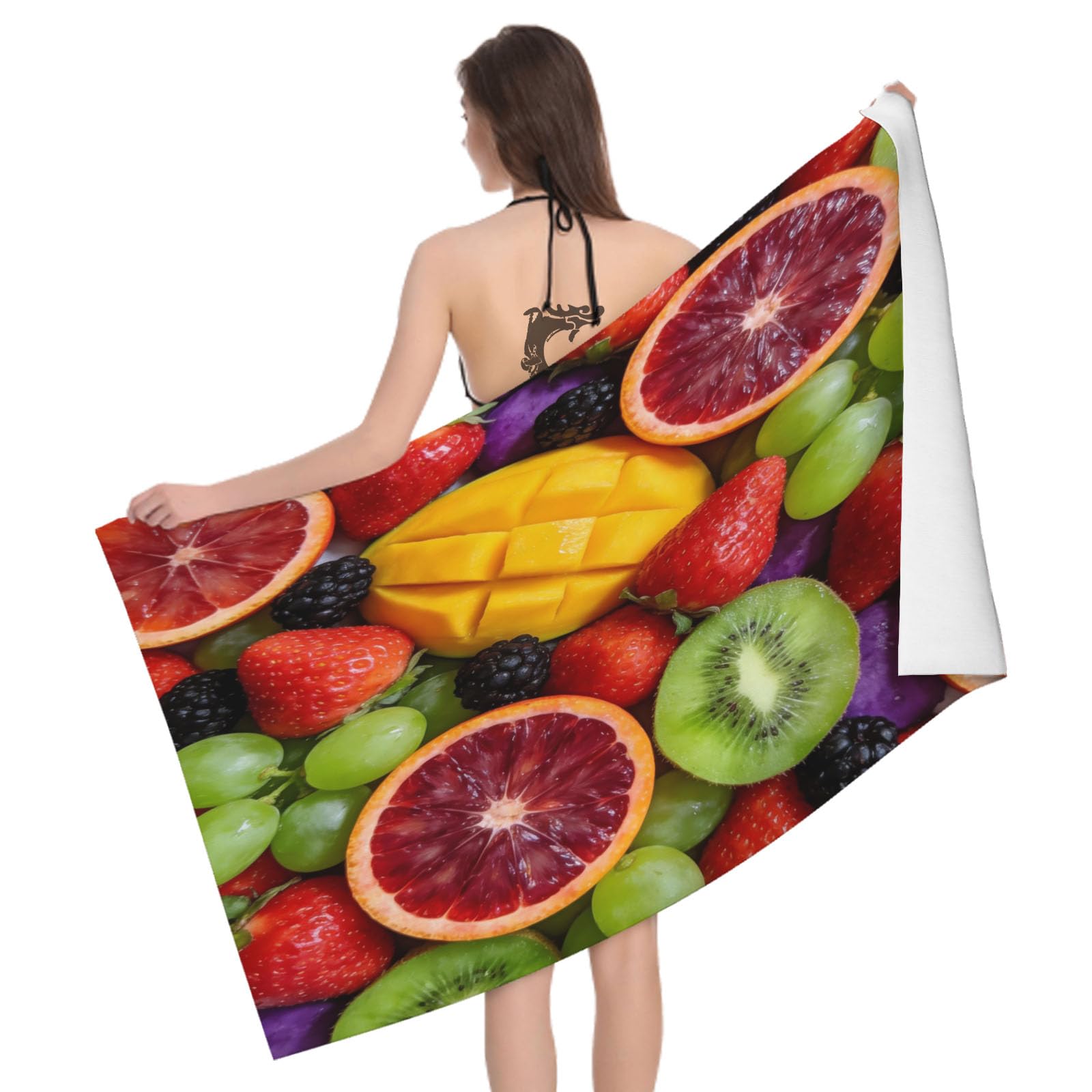 Leichong 3D Fruits Beach Towel Microfiber Soft Quick Dry for Adults, Tropical Fruit Print Bath Towel Lightweight Soft Absorbent for Travel Swimming Pool Sports, 75 x 150 cm