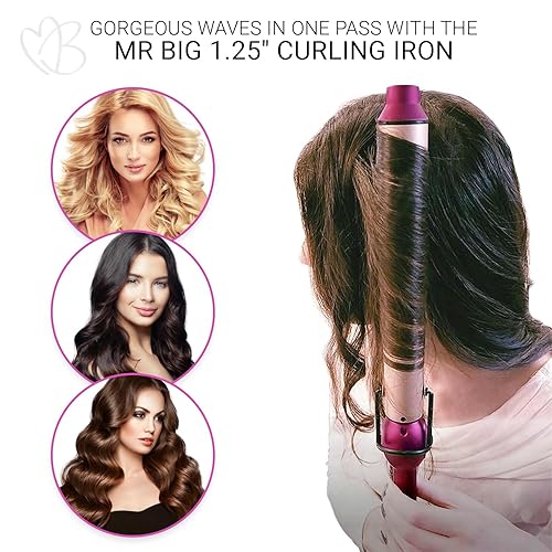 Miniatura 6 de Mr Big - Plancha rizadora extra larga de 1.25 pulgadas – barril de 9.5 pulgadas para cabello largo, varita de cerámica para ondas y rizos de playa,