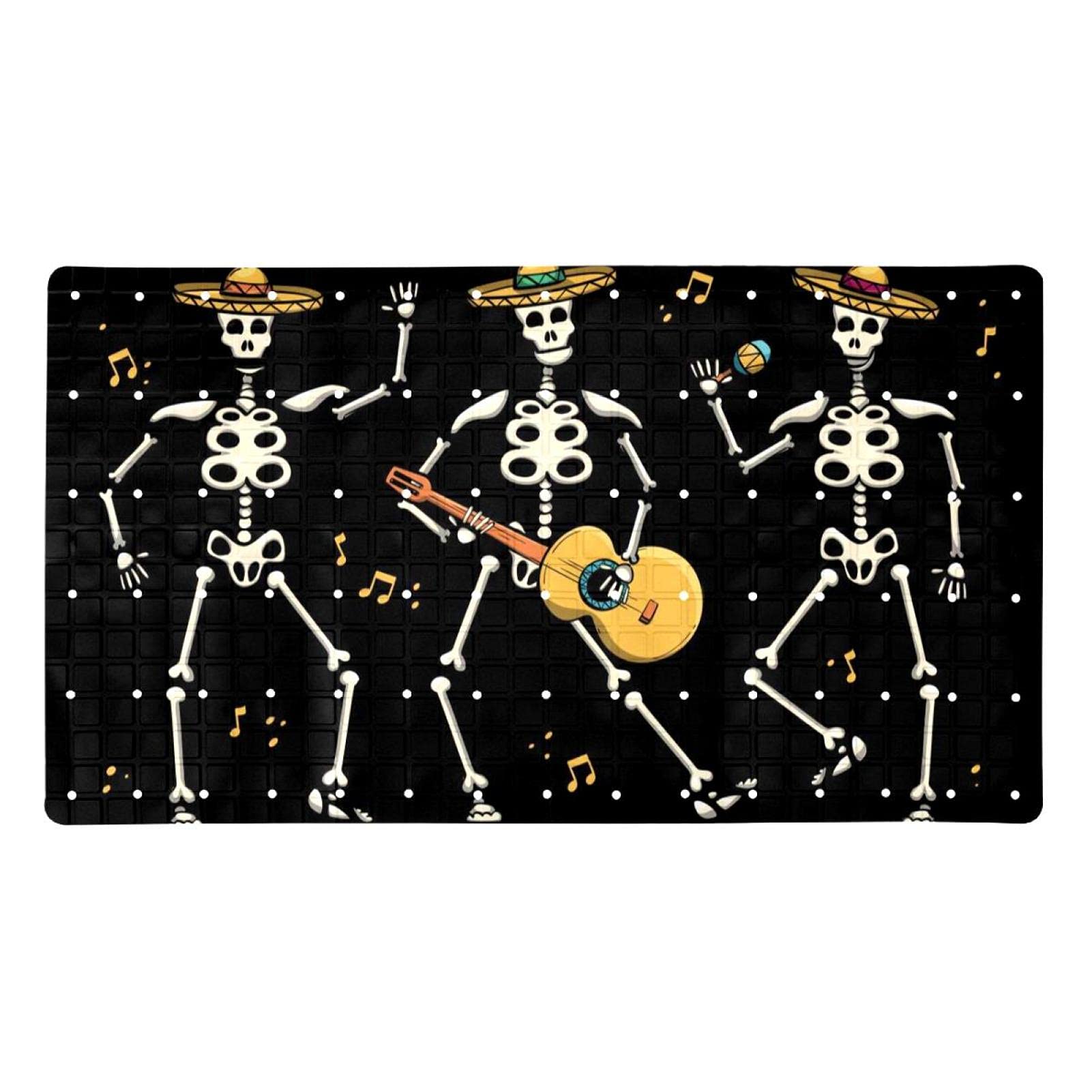 Tapis de salle de bain antidérapant perforé noir à motif gothique