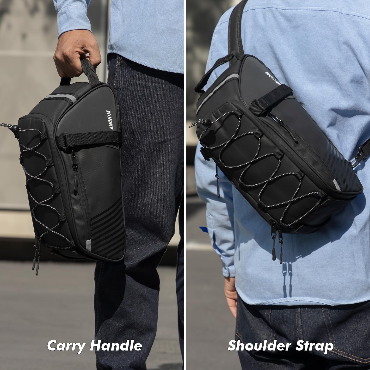 Rear Bike Rack Bag, 8L PVC Water Resistant Bicycle Bag for Road and Mountain Bikes, Commuter Bag for Grocery Shopping and Cycling, Black