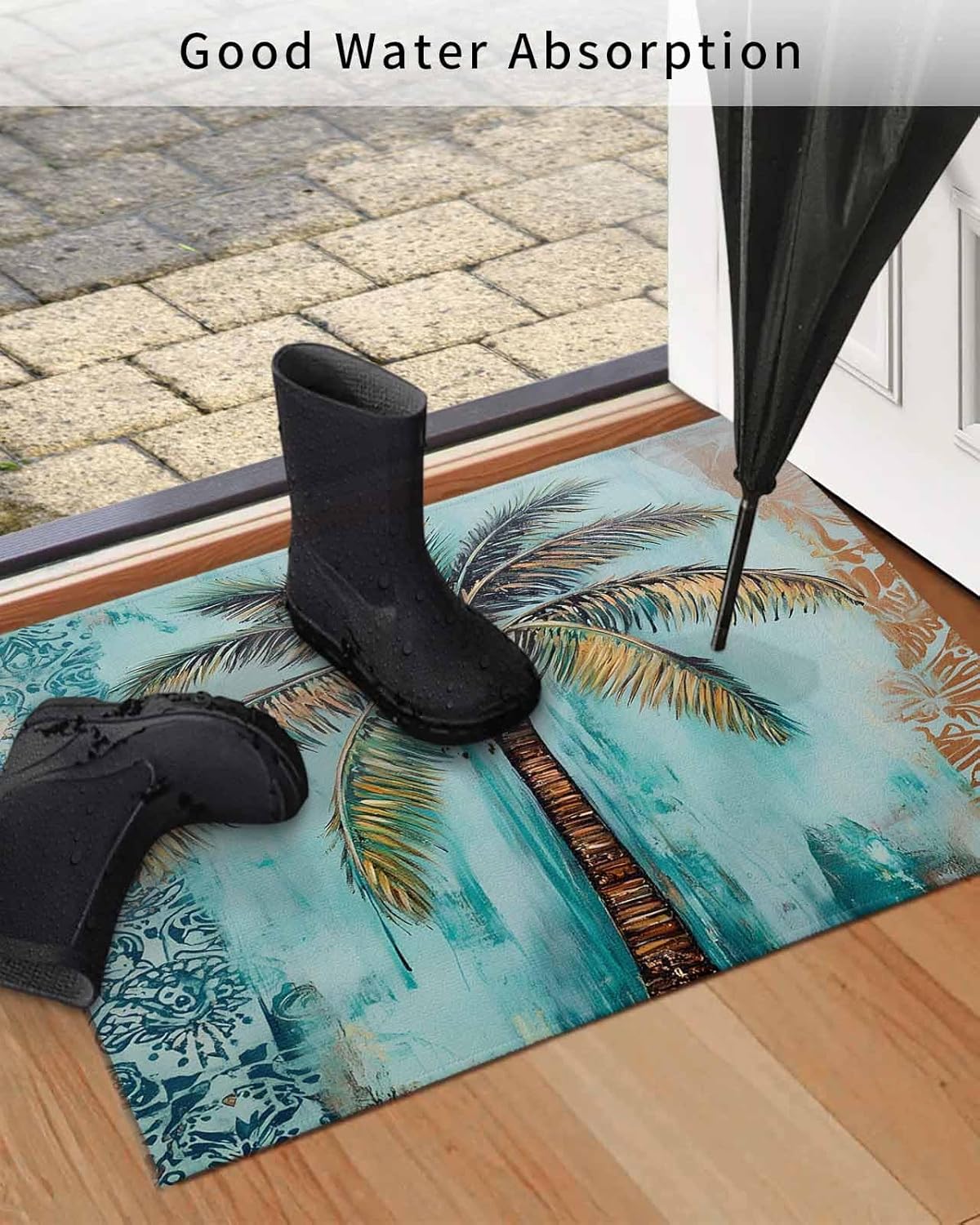 DecorLovee Boho Coastal Beach Door Mat Indoor/Outdoor Entrance, Non Slip Welcome Floor Mats, Vintage Ocean Tropical Coconut Tree Absorbent Rug Low Profile Front Door Mat for Patio Porch 24"x36"