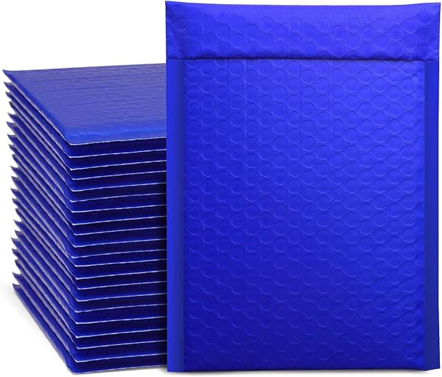 Switory 50pcs A5 15.3cmx22.9cm Poly Bubble Mailers Padded Envelopes Bubble Lined Poly Mailer Self-Seal for Packaging Blue
