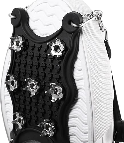 Miniatura 6 de Landhoow 2 pares de crampones para botas de senderismo antideslizantes de tracción de hielo 12 picos de escalada de acero inoxidable para invierno