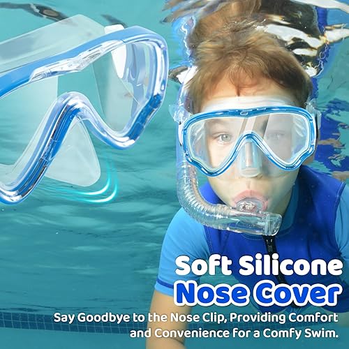Miniatura 3 de Vvinca Gafas de buceo para niños, máscara de buceo, gafas de natación con cubierta de nariz y correas para niños y jóvenes de 6 a 14 años