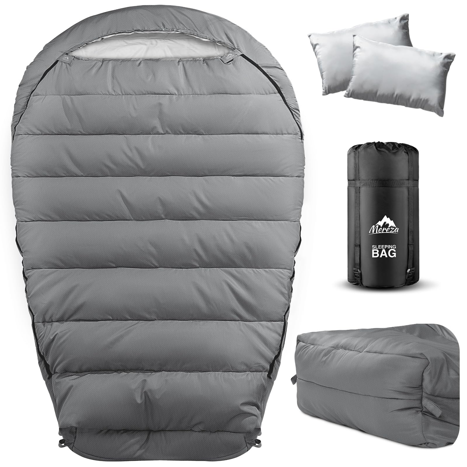 MEREZA Mummy Double Sleeping Bag for Adults with Pillow Cold Weather 0 Degree 2 Person Sleeping Bag for