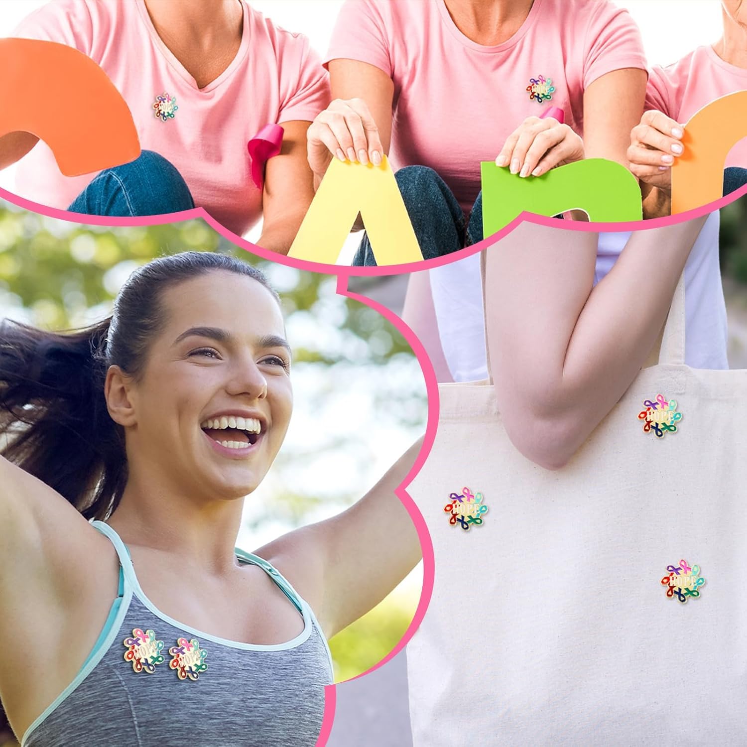 Riceshoot 40 Pcs Breast Cancer Awareness Lapel Pin Bulk All Cancer Pink Ribbon Hope Button Brooch Gift for Women Cloth Backpack Hat - Image 6