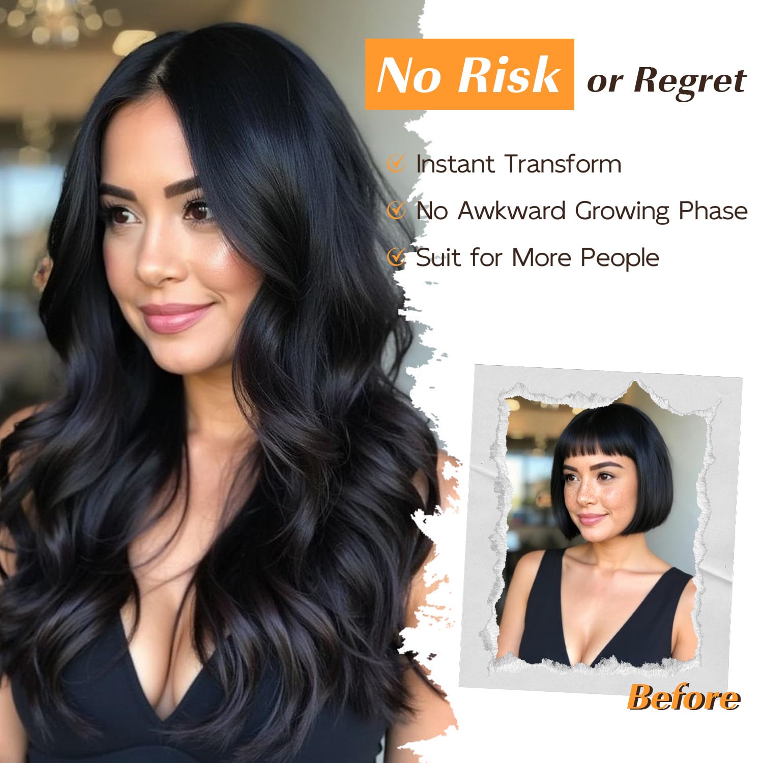 RunM Short Wavy Wigs for Women Bob Wavy Wig T-Part Lace Hairline Style Synthetic Heat Resistant Fiber Hair for Daily Work Use Black