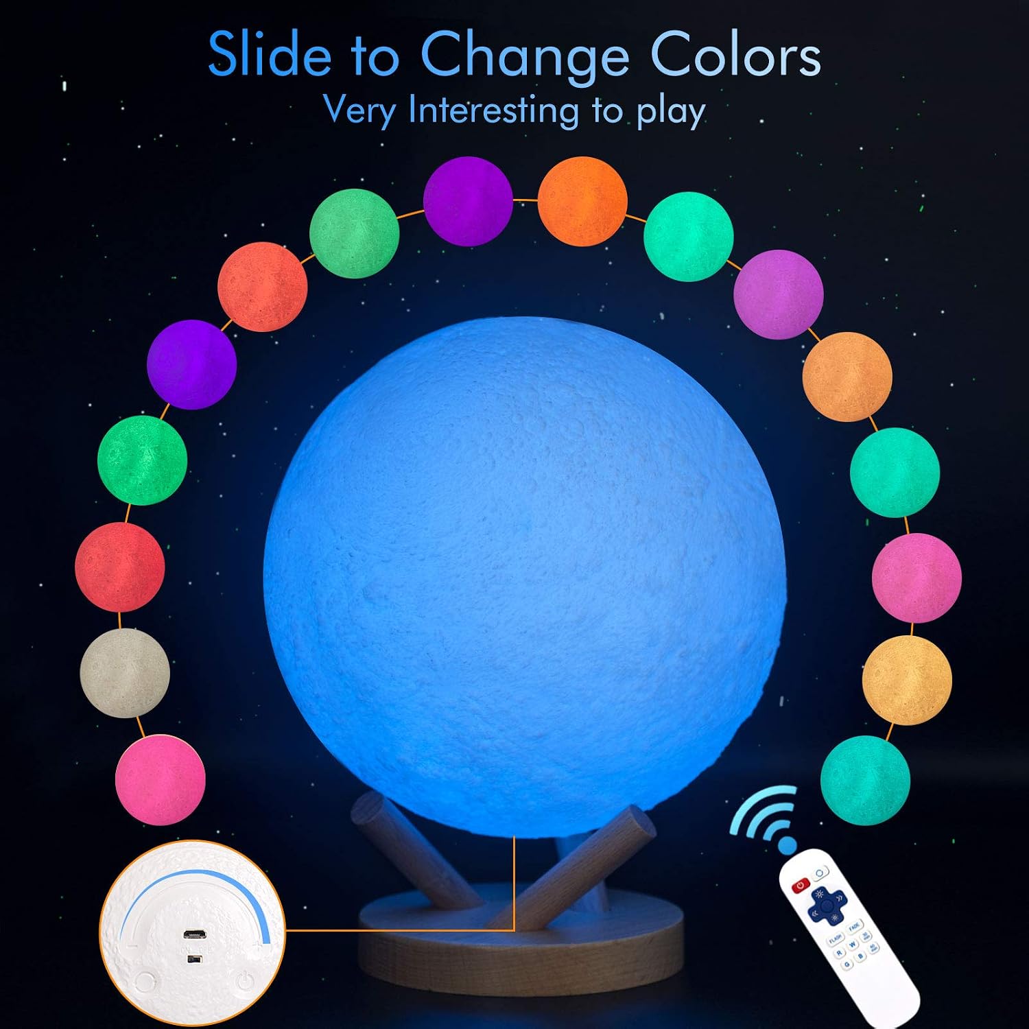 Sliding Control Moon Lamp, LOGROTATE 2021 Upgraded Version 7.1in Moon Light, 18 Colors Moon Night Light with Unique Stand, Sliding Control, Timing, USB Rechargeable, Best Gifts for Parent Friend Lover