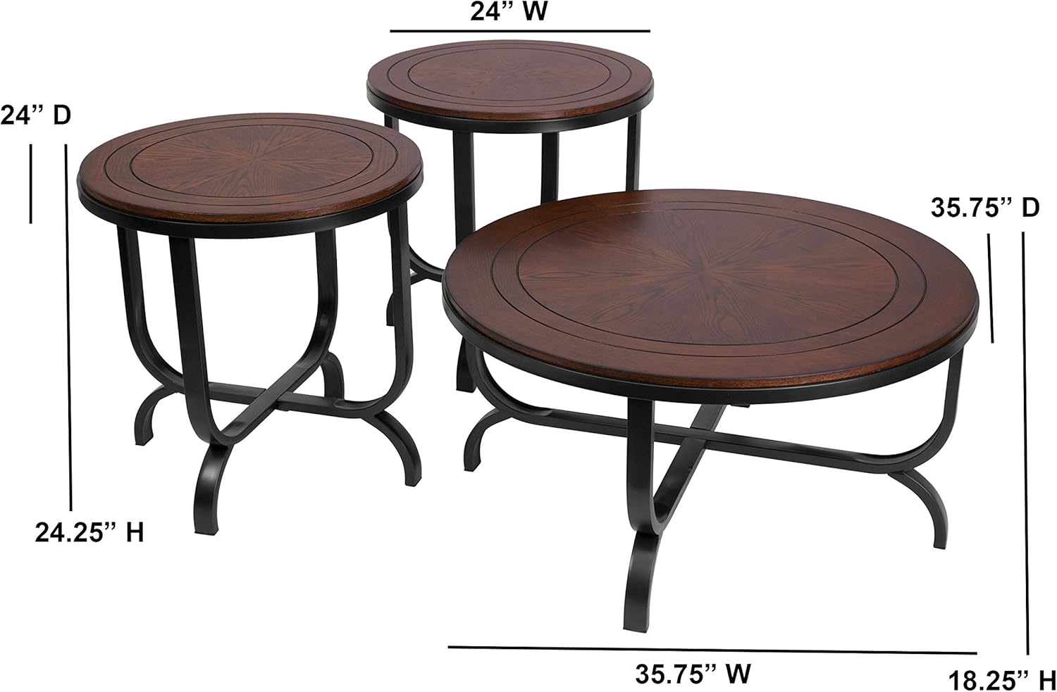 Signature Design by Ashley Ferlin Contemporary Round 3-Piece Table Set with 1 Coffee Table and 2 End Tables, Dark Brown : Home & Kitchen
