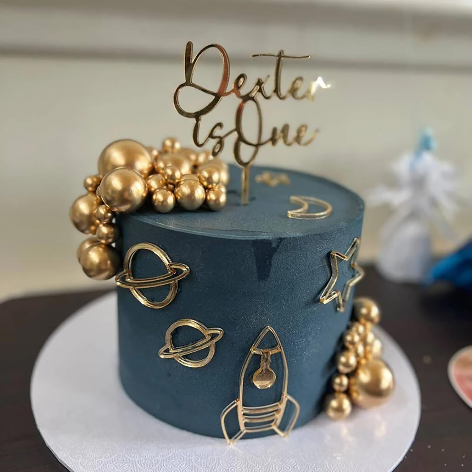 Space Theme Cake Topper - Moon, Stars, Meteors & Guitar Decor For Birthday Party, Kids Cake Decoration