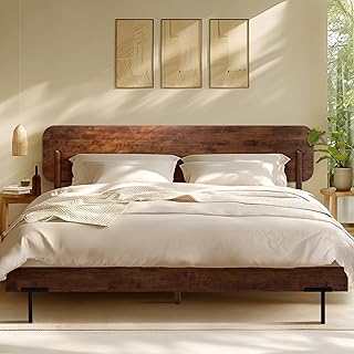 Acacia Frida King Size Bed Frame and Headboard, King Size Platform Bed Frame Scandinavian Wood Bed Compatible with All Mattress Types, Wood Slats Support 800lbs Capacity, Walnut