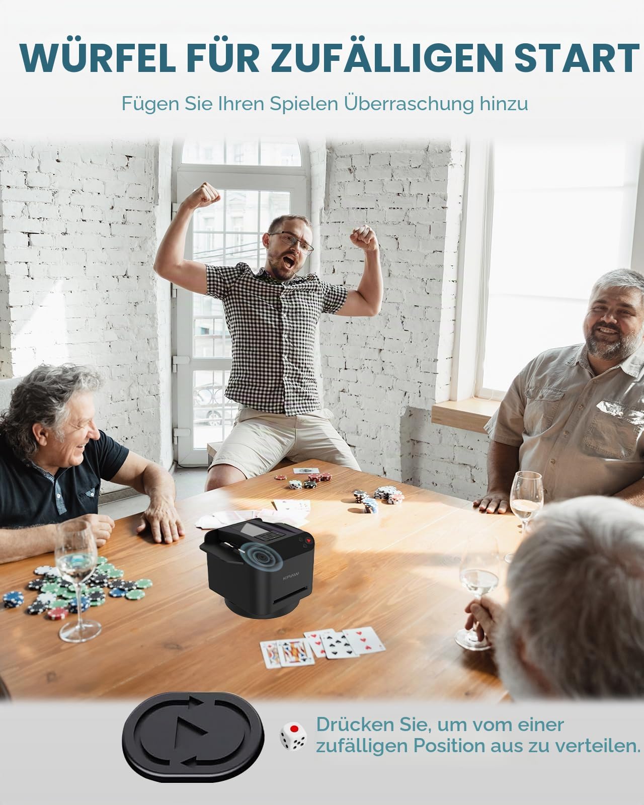KPAW Automatischer Kartenmischer und Austeiler 360° Drehung für 1–2 Decks 4 Fernbedienungen Wiederaufladbar Leise Poker