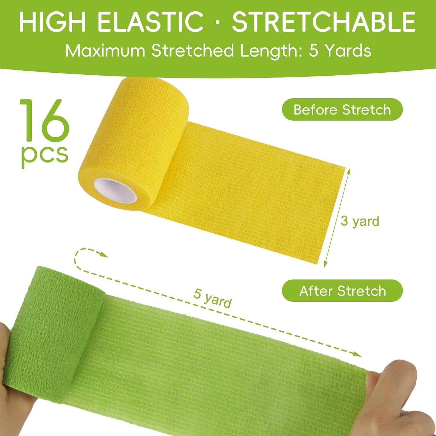 3 Inch 16 Pack Self Adhesive Cohesive Bandage Wrap | Elastic Self Stick Vet Wrap for Dogs Pets, Athletic Sports Wrap, Tattoo Grip Tape, Multipurpose Flexible Bandage for Wound Care & Grip Support
