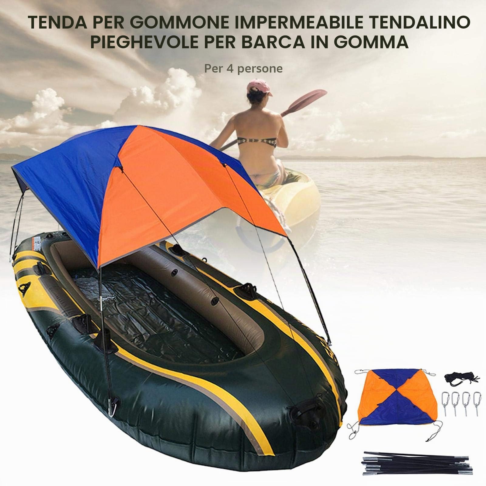 Yiida per Gommone, Tettoia per Tendalino per Kayak, per Canoa Pieghevole, da Sole per Barca A Vela Pieghevole, Copertura per Barca da Pesca, da Campeggio, da Sole, Parapioggia