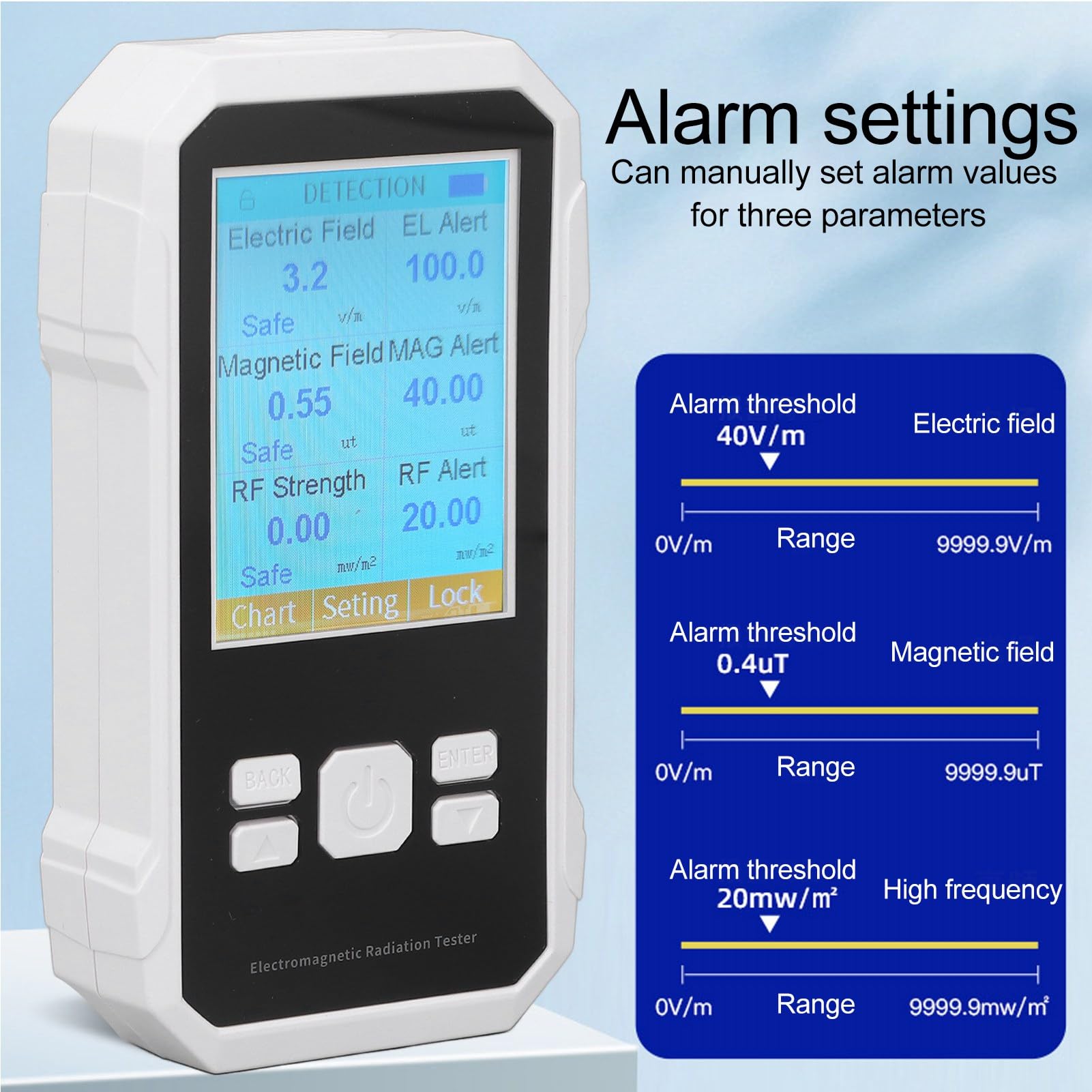 Electromagnetic Radiation Monitor, ABS Portable High Sensitivity Digital Display EMF Tester Simple Operation Multifunctional for Homes (White)
