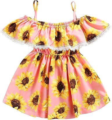 Amazon.com: XIAOXUEG Vestidos de niña Moda Girasol Impresión Off-Hombro  Barco Cuello Sling Volantes Princesa Vestido para Verano, 18-24 meses,  Rosa/Rebel Fun. : Ropa, Zapatos y Joyería