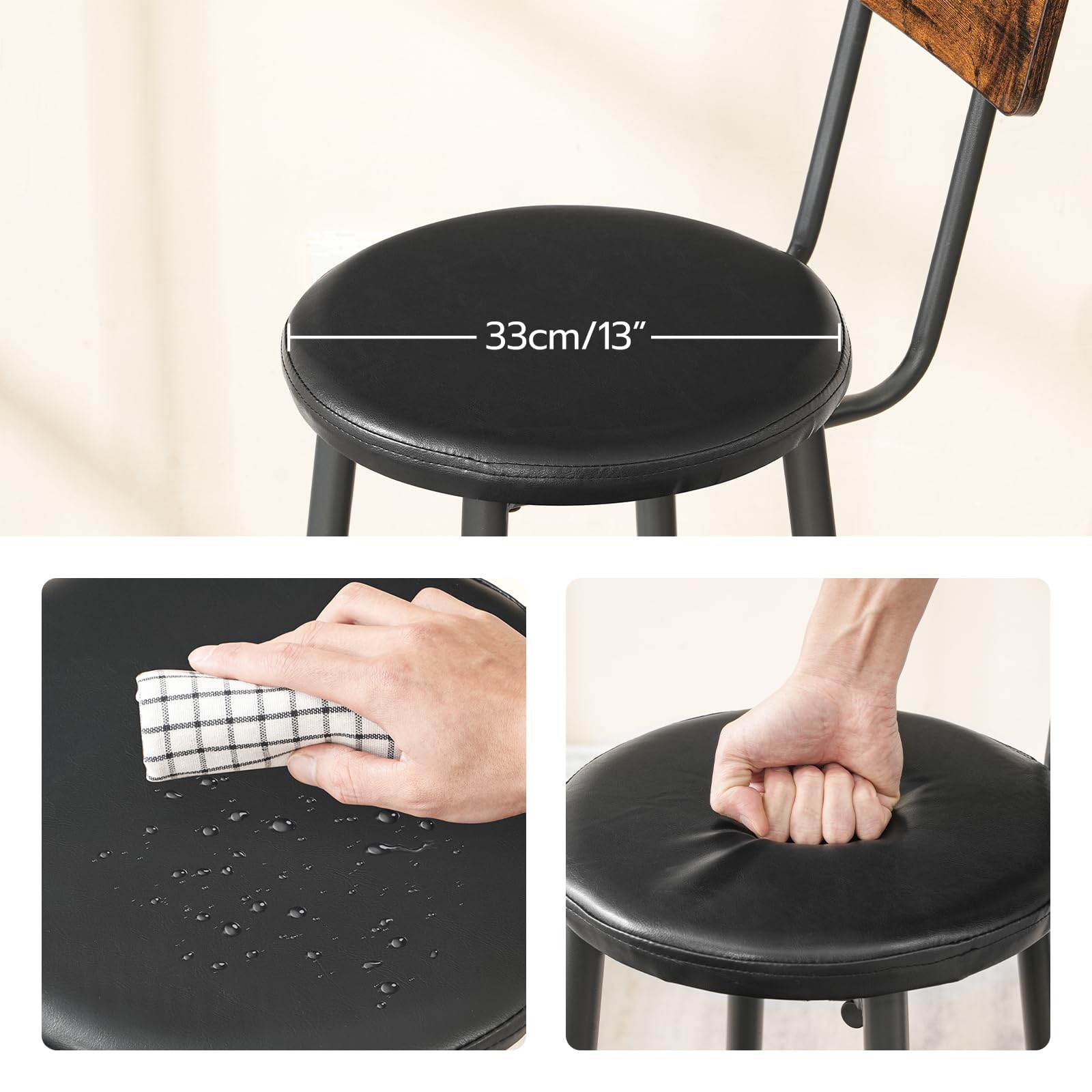 HOOBRO Lot de 2 Tabourets de Bar avec Dossier, Chaises de Bar rembourrés en PU, Chaises Hautes avec Repose-Pieds, pour Cuisine, Salon, Bar, Pieds Réglables, Marron Rustique et Noir EBF31BY01
