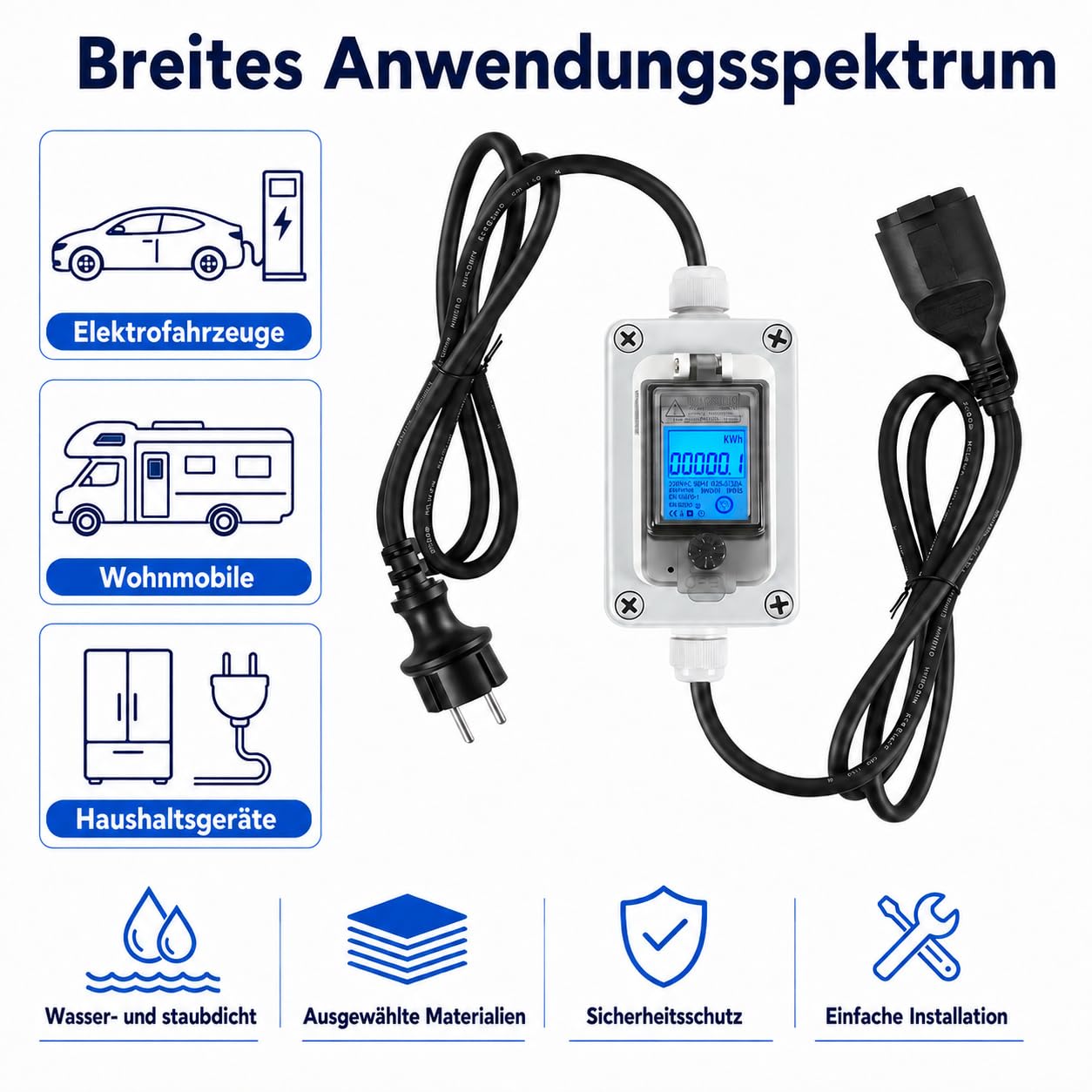 Contatore di corrente per presa da 230 V, per camper, ambienti esterni | digitale, consumo energetico