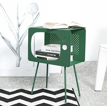 homary Modern End Table TV Shape Side Table, Metal Hollow Accent Table in Fresh Green, Narrow Sofa Table for Living Room Bedroom Apartment Decor Green