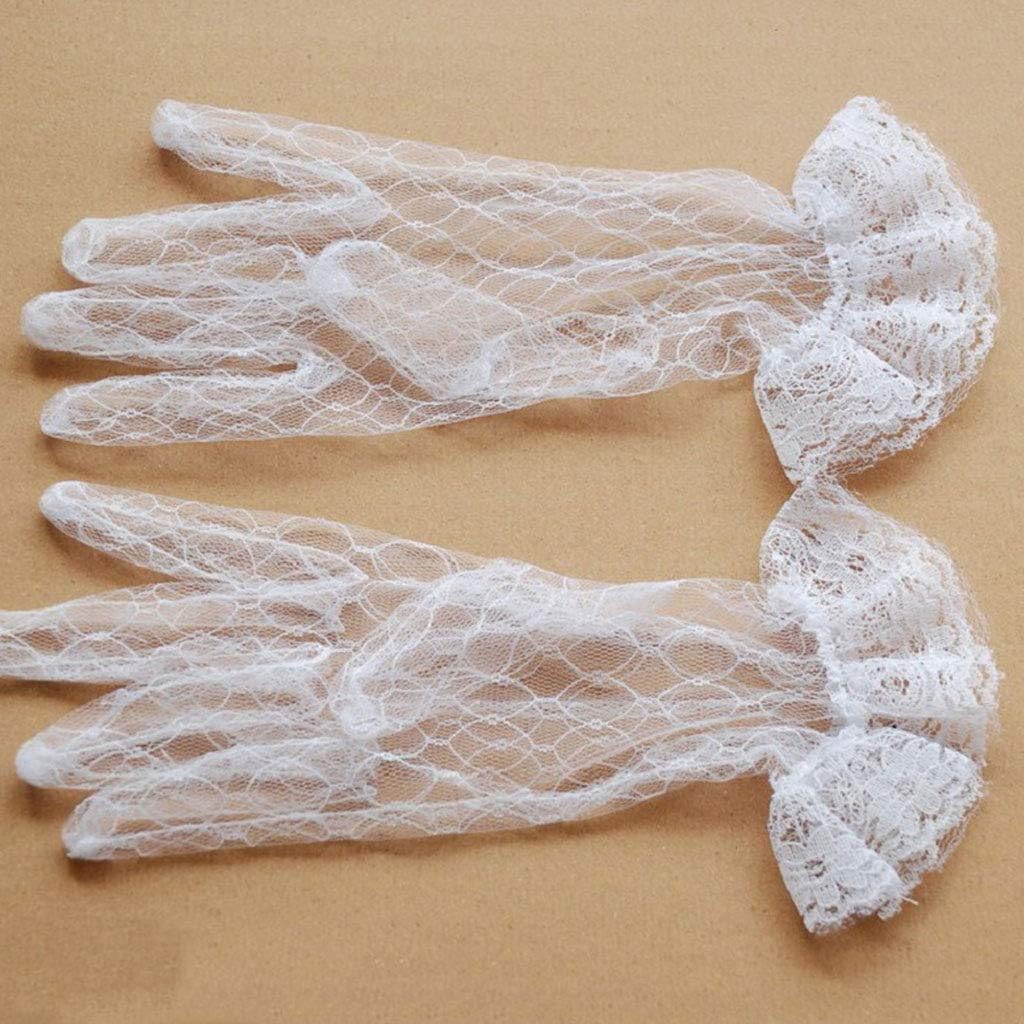 Women Short Lace Gloves Elegant Princess Formal Mesh Mitten For Wedding Dinner Party Pageant Costume