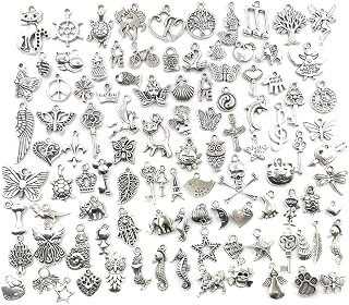 Jewelry Making Set,100pcs Mixed Charms Silver Jewelry Pendants for Craft Earrings DIY Beads Bracelet DIY Girls