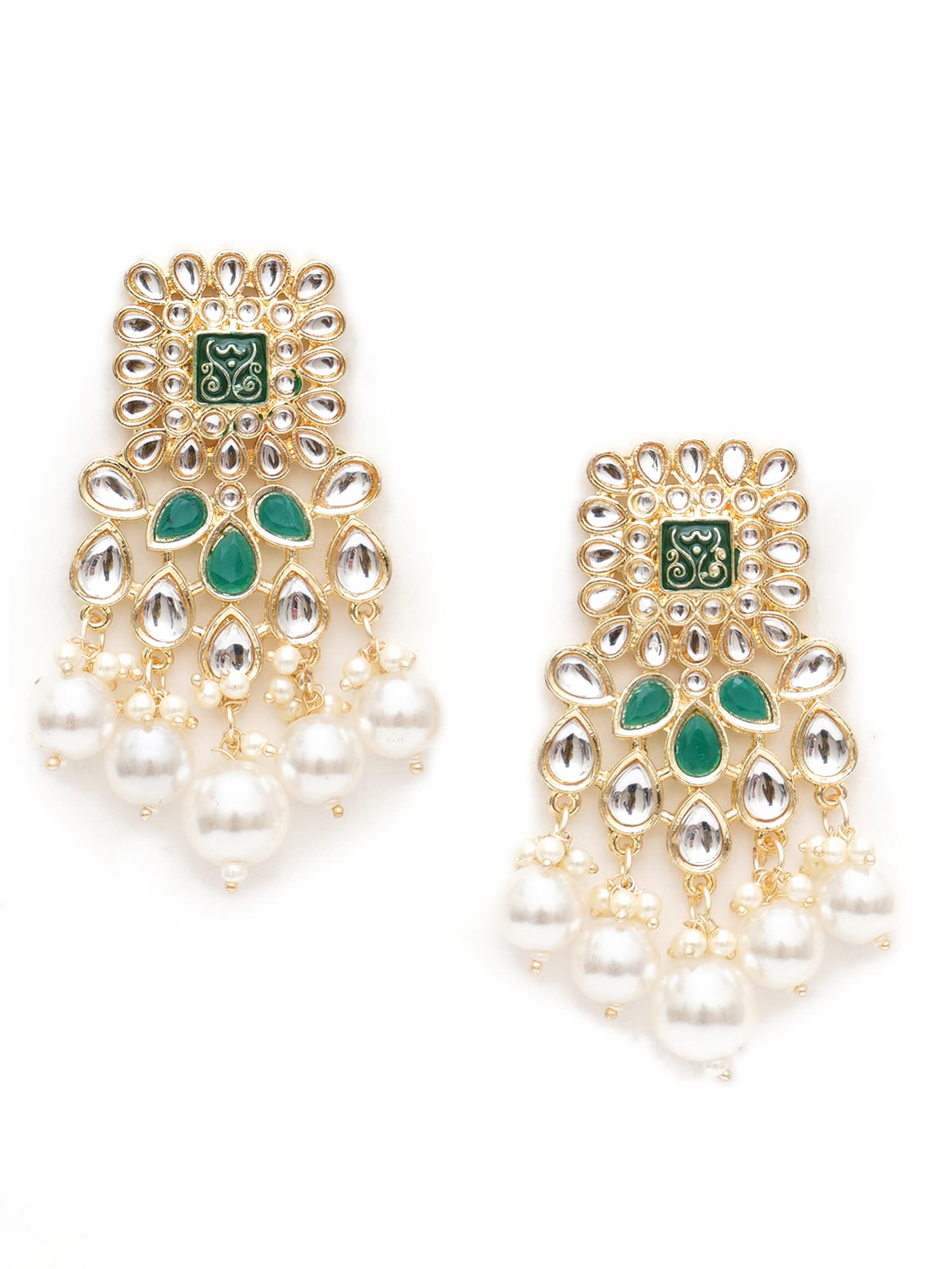 Karatcart Gold Plated Green and Pearl Studded Kundan Dangler Earrings for Women (B0BFQTK8G2) Amazon Price History, Amazon Price Tracker
