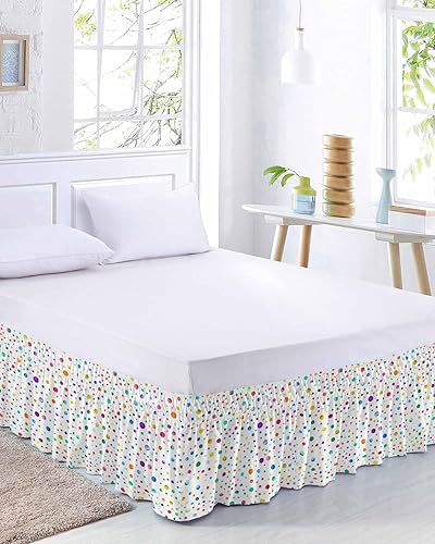 Miniatura 9 de Falda de cama costera tamaño Queen de 16 pulgadas de caída, falda de cama elástica ajustable azul verde azulado coral con volantes para cama Queen,