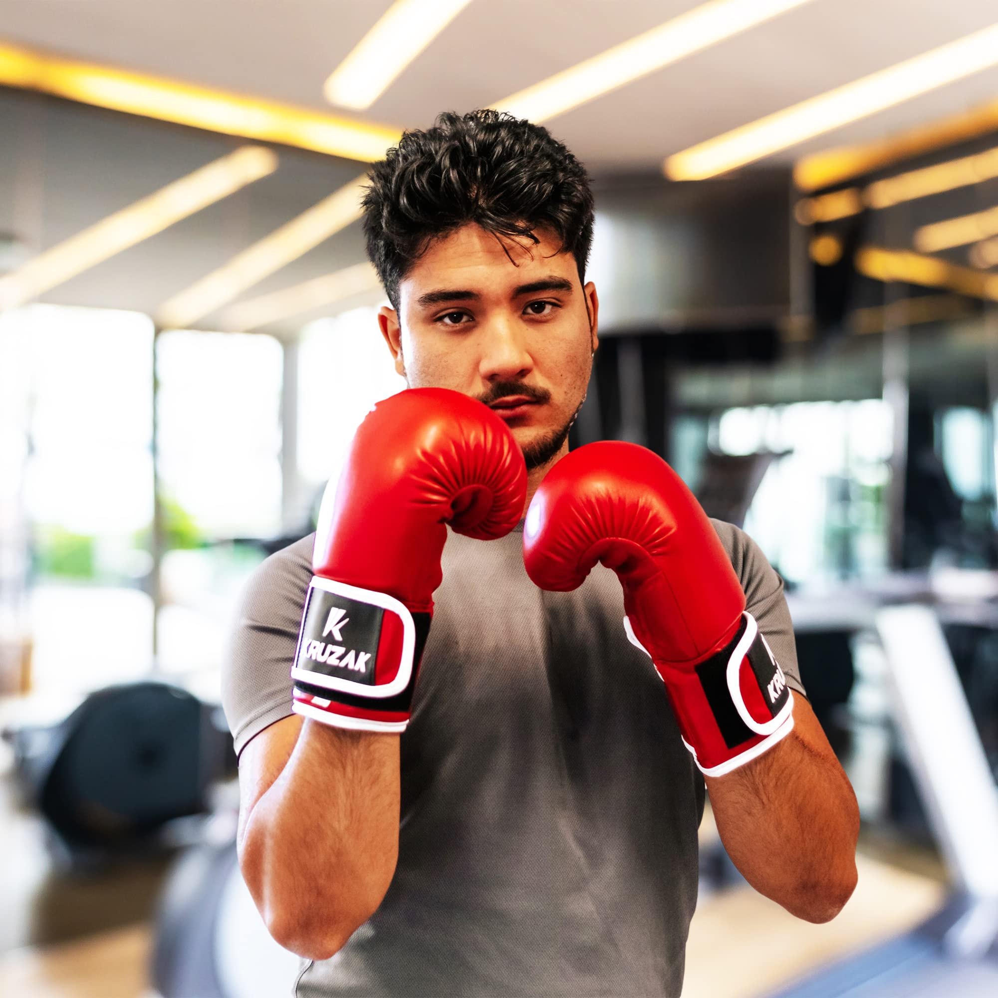 Kruzak Jednokolorowe rękawice bokserskie do sparingów, kickboxingu, muay thai, sztuk walki i walki MMA, dla mężczyzn i kobiet, rękawice treningowe, podkładki do ustawiania ostrości, czerwone, 400 ml