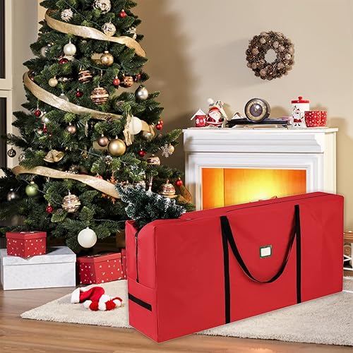 Miniatura 6 de Bolsa de almacenamiento para árbol de Navidad, impermeable, árboles artificiales desmontados de 9 pies, decoraciones extra grandes, bolsas de mano