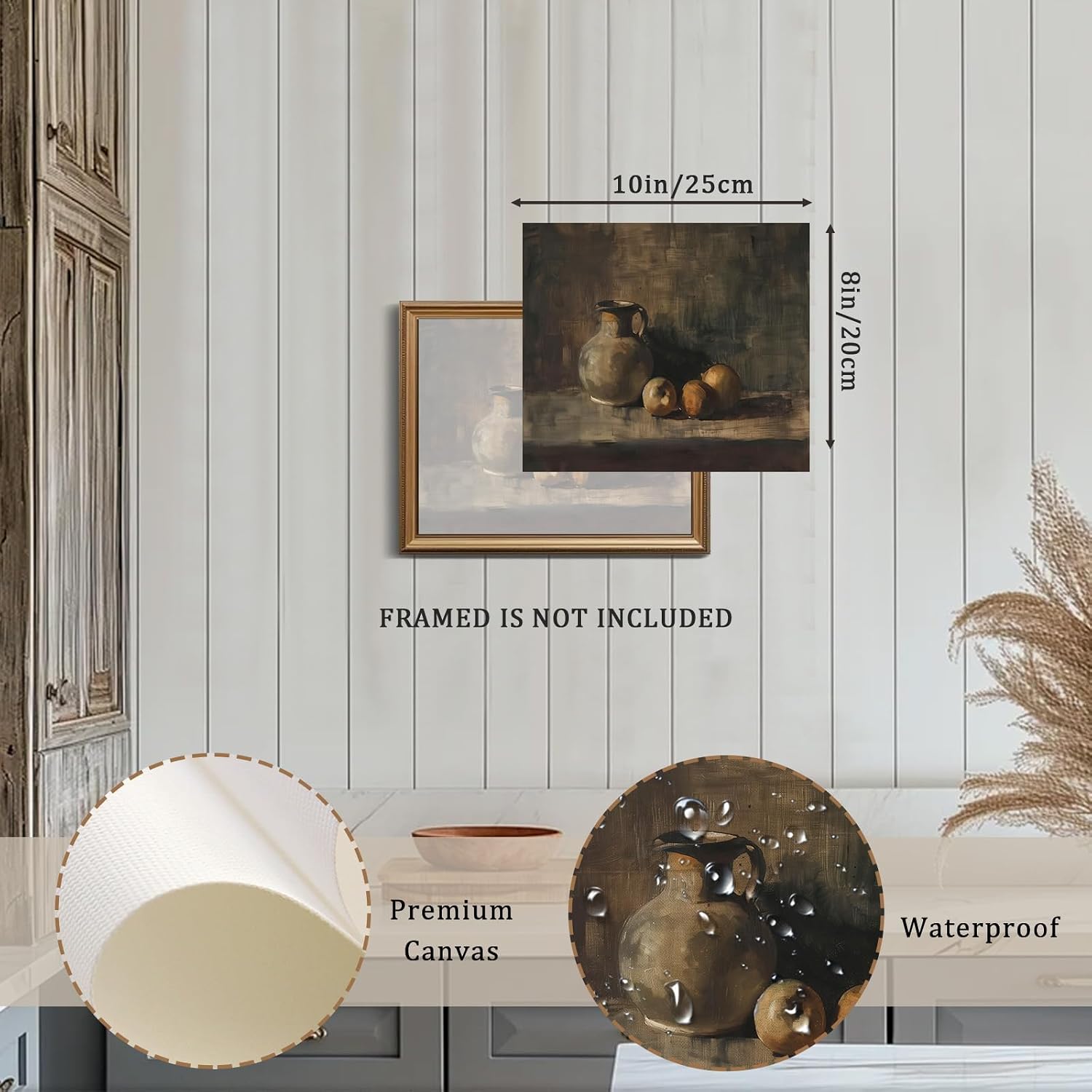 XOCUUI Farmhouse Still Life Picture Living Room - Rustic Vintage Decor for Bedroom - Peach Fruit Dining Room Moody Muted Oil Painting Art Deco Wall Art for Kitchen - 12 x 16 No Frame image 2