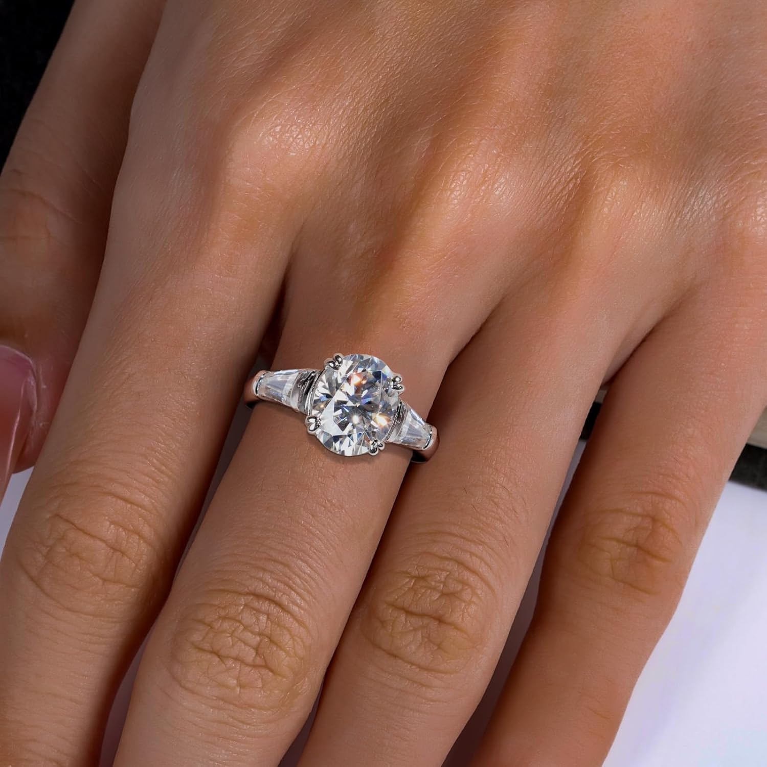 Round Cut Moissanite 3 Stone Engagement Rings D Color VVS1 Emerald Cut 925 Sterling Silver Anniversary Wedding Promise Ring for Women - Image 7