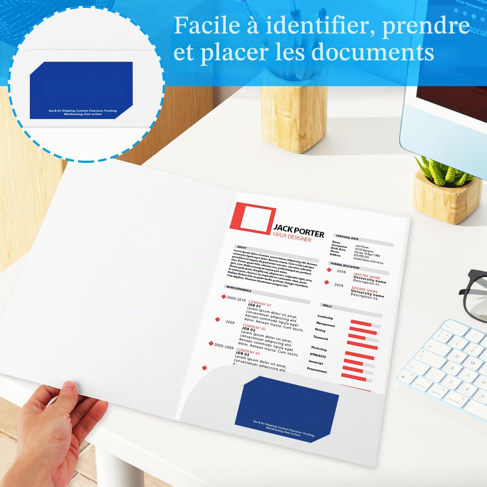 Lot de 25 Chemise Cartonnée A4 en papier kraft 350 g/m², Chemise Papier Porte documents A4 avec fente pour cartes de visite - Porte-documents en carton pour réunions et fichiers - Blanc