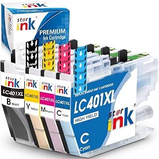 starink LC401XL Ink Cartridges Compatible for Brother LC401XL LC401 LC-401 Ink for MFC-J1010DW MFC-J1012DW MFC-J1170DW Printer(1 Black, 1 Cyan, 1 Magenta, 1 Yellow) 4-Pack