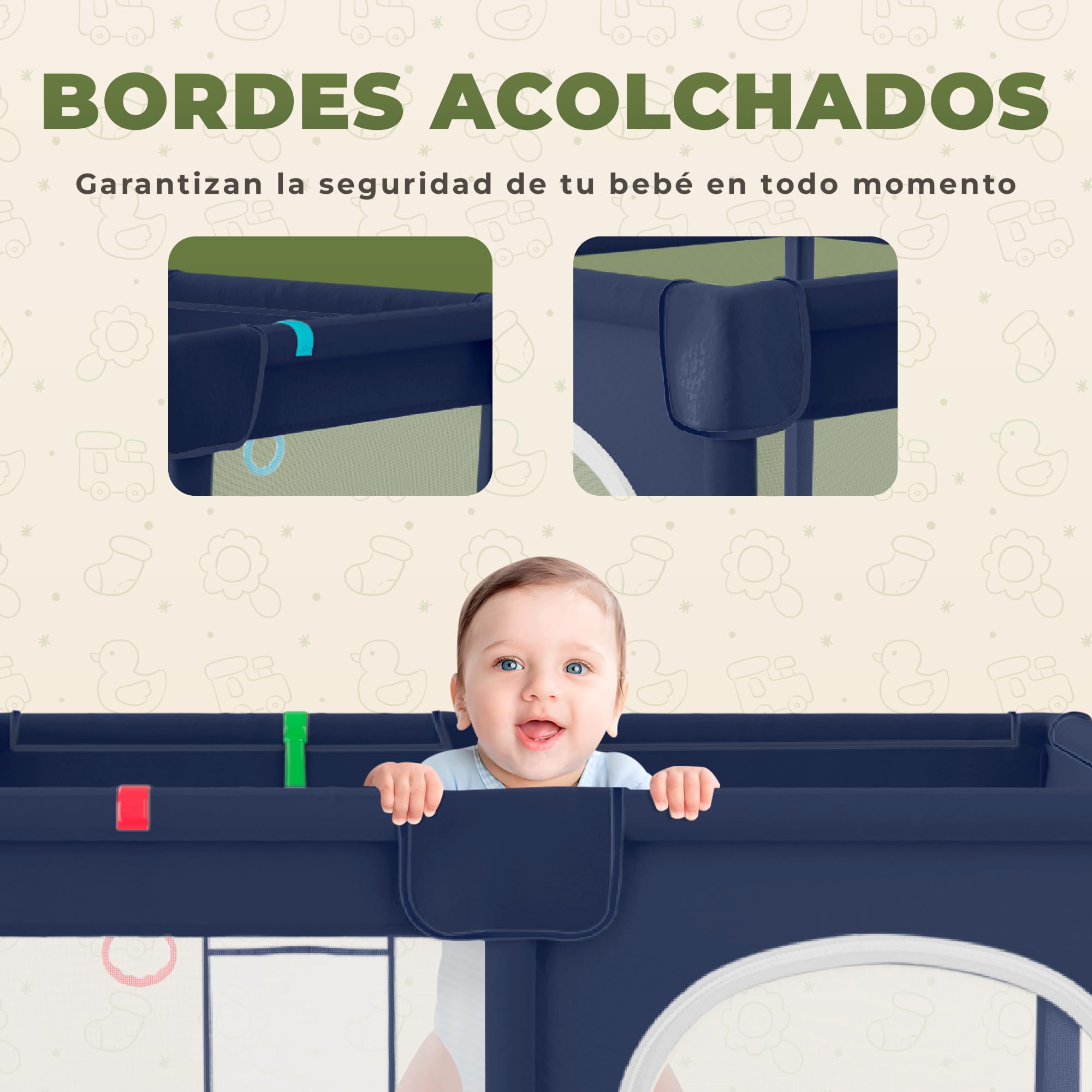 JUPPLIES Parque Infantil Bebe 120x120cm + Alfombra Bebe – Corralito Bebe con Malla Transpirable – Parque de Juegos Bebe Plegable con Puerta Lateral – Playpen Bebe - Azul