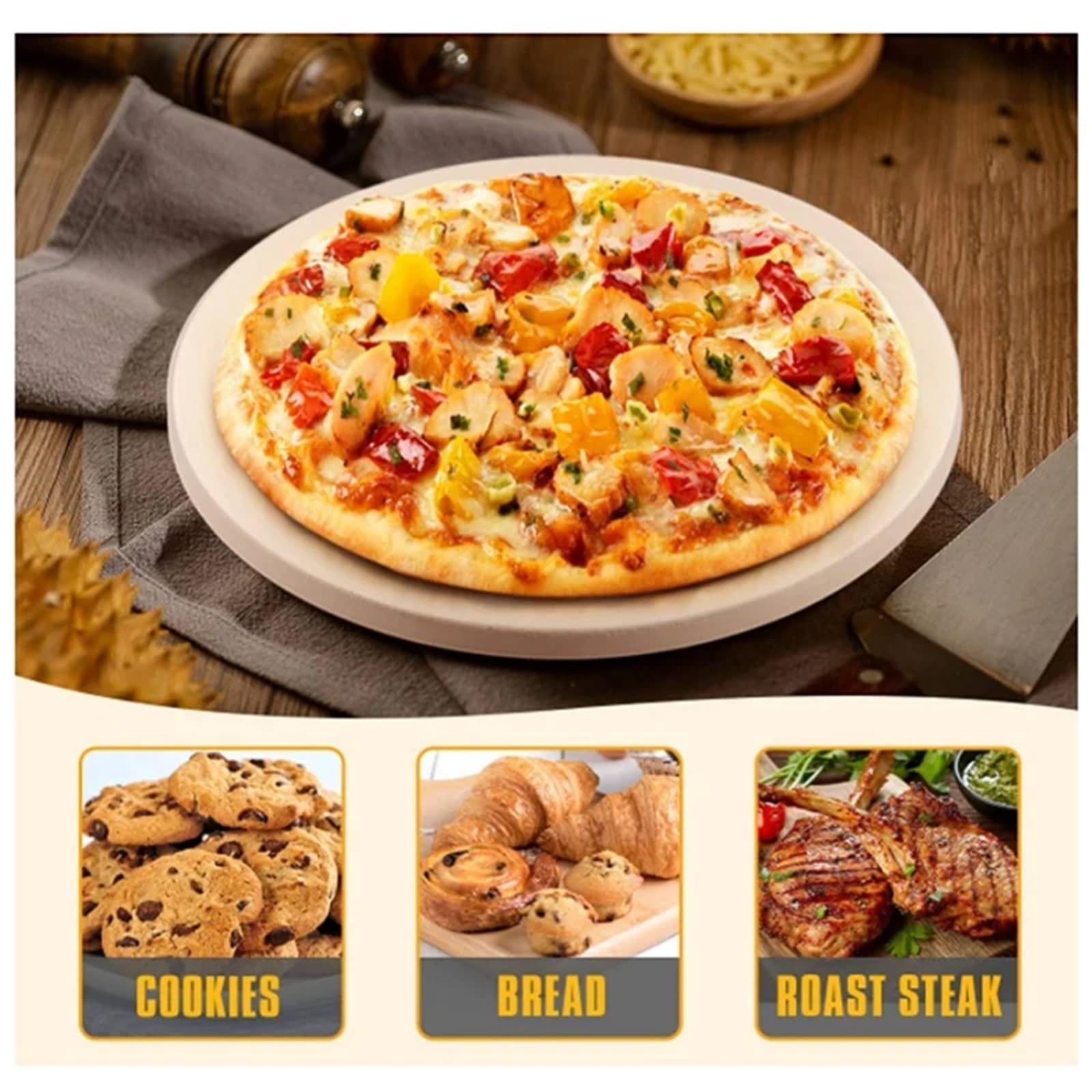 Pietra for pizza rotonda, pietra da forno sicura e di lunga durata 13 pollici for griglia, resistente agli shock termici, for, torte Per Pizza Da Forno