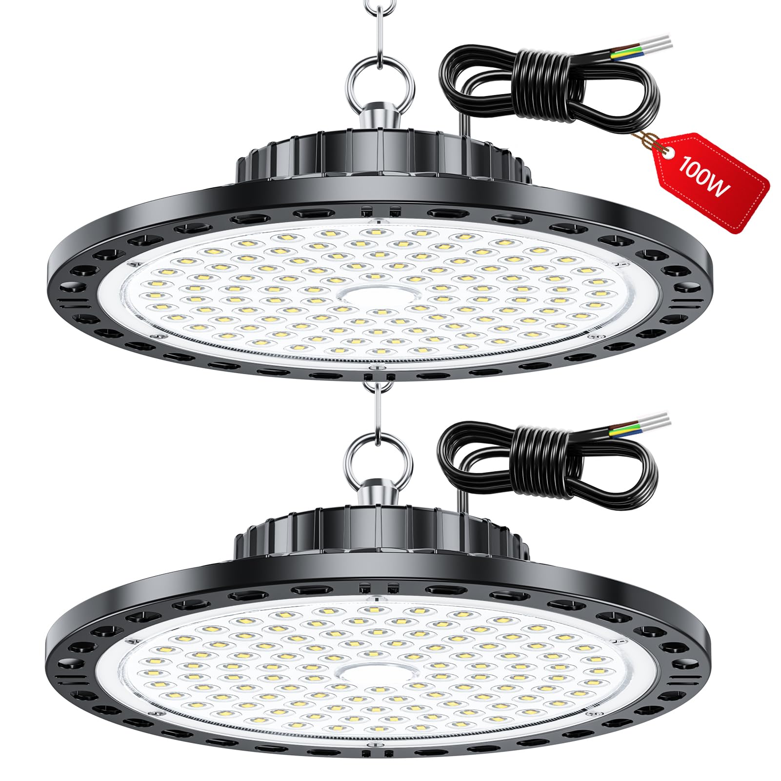 UFO Faretto LED - 2 Pezzi 100W 10000LM UFO Lampada Da Officina Industriale con Trasformatore LED, IP65 Impermeabile 6500k Bianco Freddo Lampada da Garage per Fabbrica, Officina, Fienile, Negozio