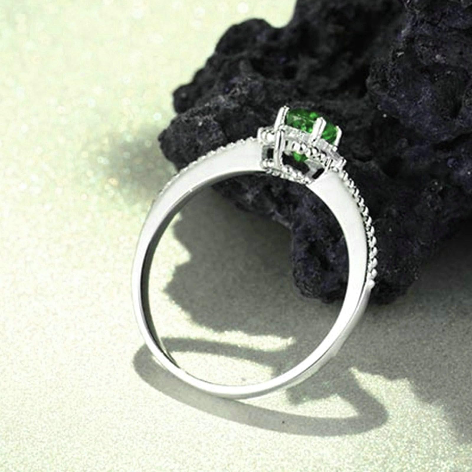 Anillo de compromiso para mujer, platino, talla 1/2-V 1/2, anillos de promesa de boda con esmeralda ovalada de 1 quilate y moissanita
