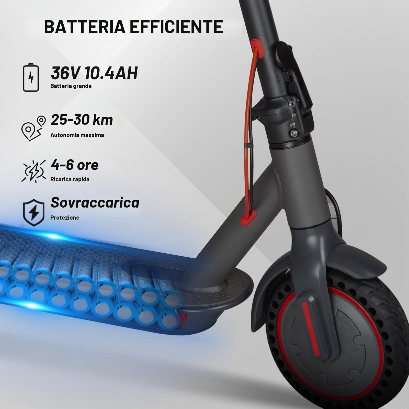 Monopattino Elettrico Adulto 350W Pieghevole, Velocità 25 km/h, Autonomia 30-35 km, Pneumatici Antiforatura 8.5", Batteria 36V 10.4Ah, Freno Elettronico + Disco, Portata 120 kg IPX5
