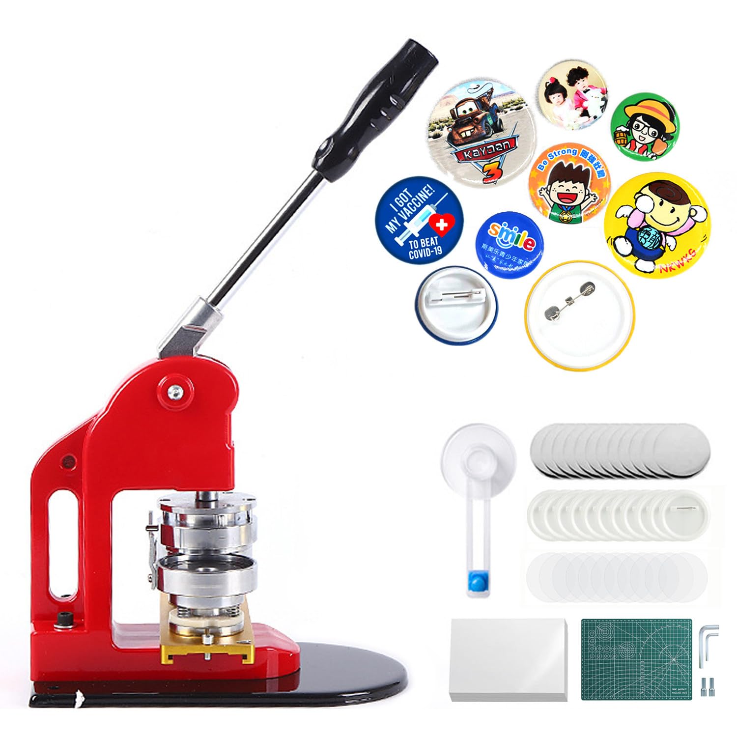 Creatore di Bottoni Fai da Te, Kit Pressa per Badge di Diverse Dimensioni, Include 100 Pezzi di Badge, 100 Carte Fotografiche, 1 Tappetino da Taglio E 1 Taglierino Circolare,44mm
