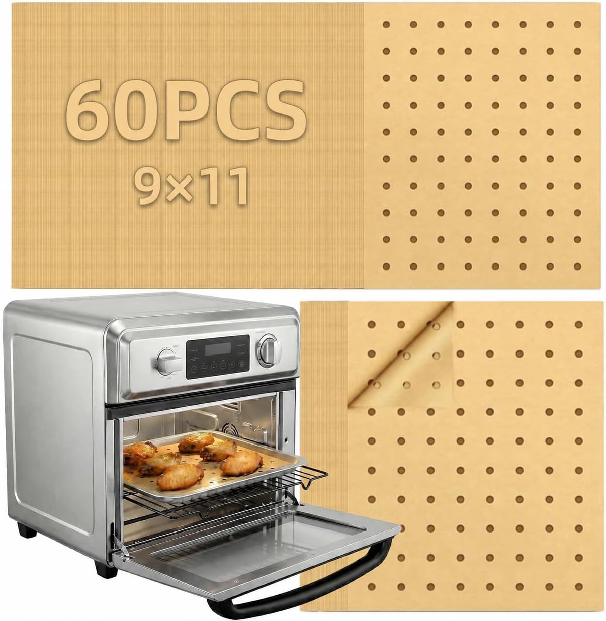 MEIYA Air Fryer Liners Disposable, 60Pcs Parchment Paper Sheets for Air Fryer, Oven, Toasters, 9x11 Inch rectangle Non-Stick Air Fryer Liner, Unbleached Oven Liners for Bottom of Oven