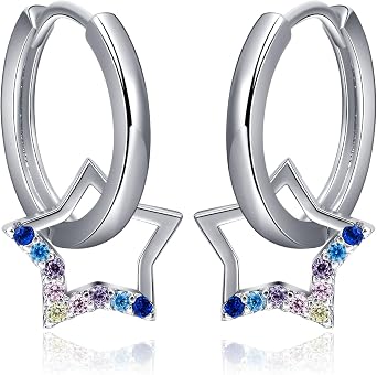Orecchini A Stella In Argento 925 Con Zirconi Colorati Qings - 13 Mm, Ipoallergenici