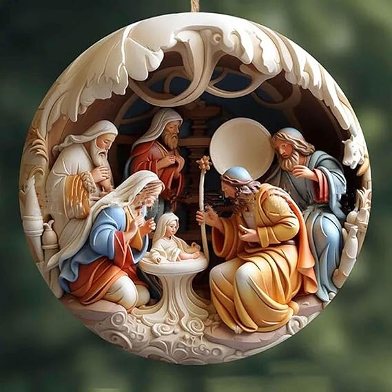 Christmas Nativity Scene Ornaments, Ceramic 3D Hanging