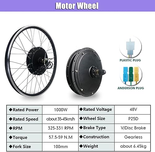 Miniatura 4 de GEHPYYDS Kit de conversión de bicicleta eléctrica 20"24"26"27.5"28"700C motor delantero 48V 1000W1500W sin escobillas con motor de cubo de dientes,