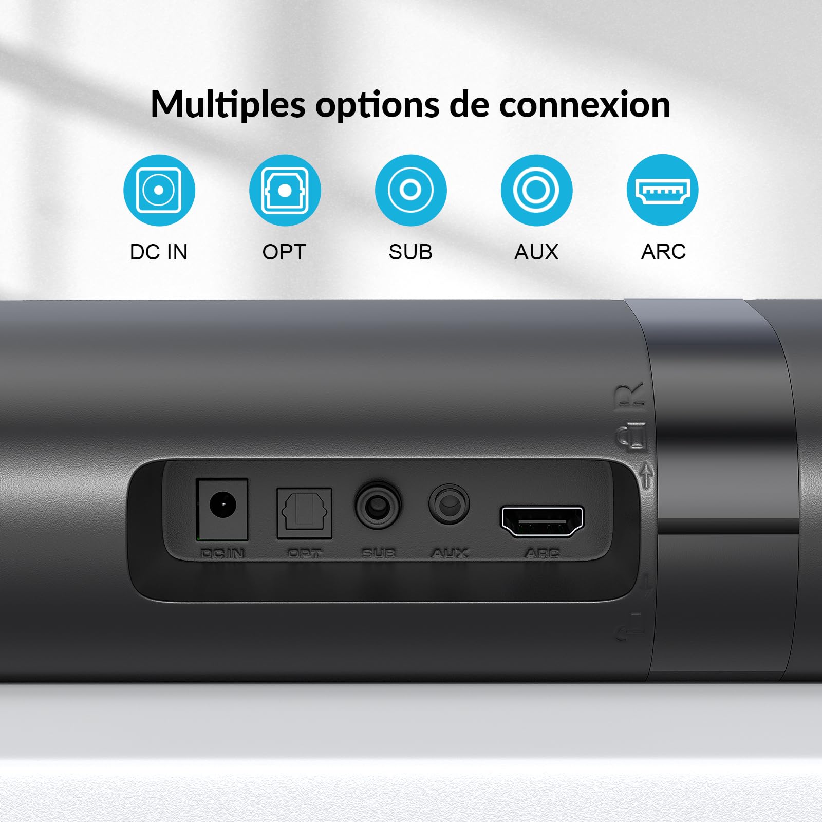 Barre de Son avec Caisson de Basses pour appareils TV, Barre de Son Amovible 2 en 1, 120 W, 3 Modes, Compatible avec Bluetooth 5.3/Arc/Opt/AUX pour TV, PC, Jeux, projecteur, 1 Pack
