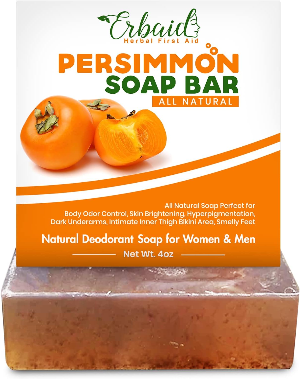 Persimmon Soap Bar for Body Odor Control – Purifying Deodorizing Body Wash with Japanese Persimmon & Green Tea Extract for Eliminating Body Odor – Deodorant Soap for Skin Brightening