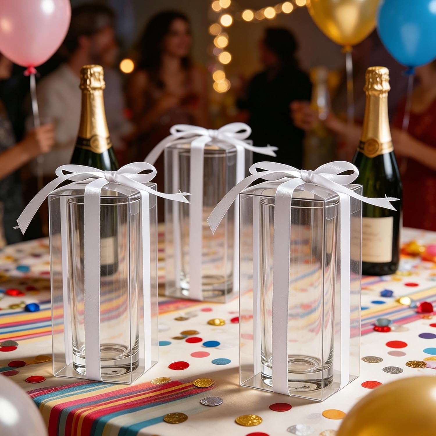 Klmnop 40 Pack Shot Glass Gift Box with Ribbon, 1.97x1.97x4.72 Inch Clear Favor Boxes for Wedding, Bachelorette Party, Bridal Shower, Holds 2oz Shot Glasses(Glasses Not Included) image 5