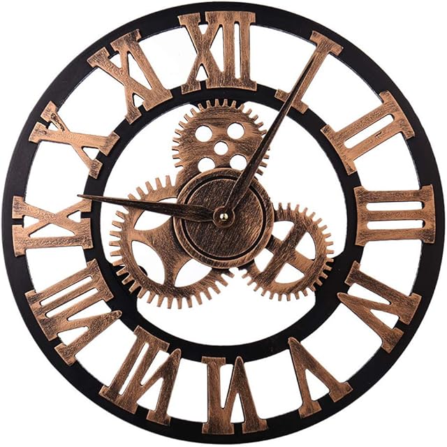 HZDHCLH Non-Ticking Large Wall Clocks with Roman Numerals for Living Room Modern Giant Open Face Skeleton Clock for Home Kitchen Cafe Decor (Copper 30CM)