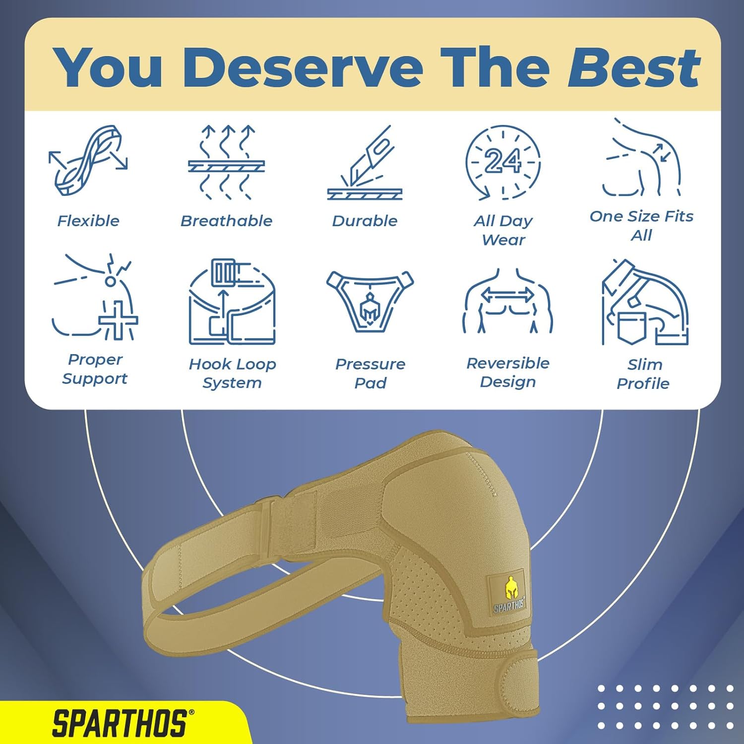 Sparthos Shoulder Brace - Support Sleeve for Torn Rotator Cuff, AC Joint Pain Relief - Arm Immobilizer Wrap, Ice Pack Pocket, Stability Strap, Dislocated Sholder - for Men and Women - Beige UNI - Image 5