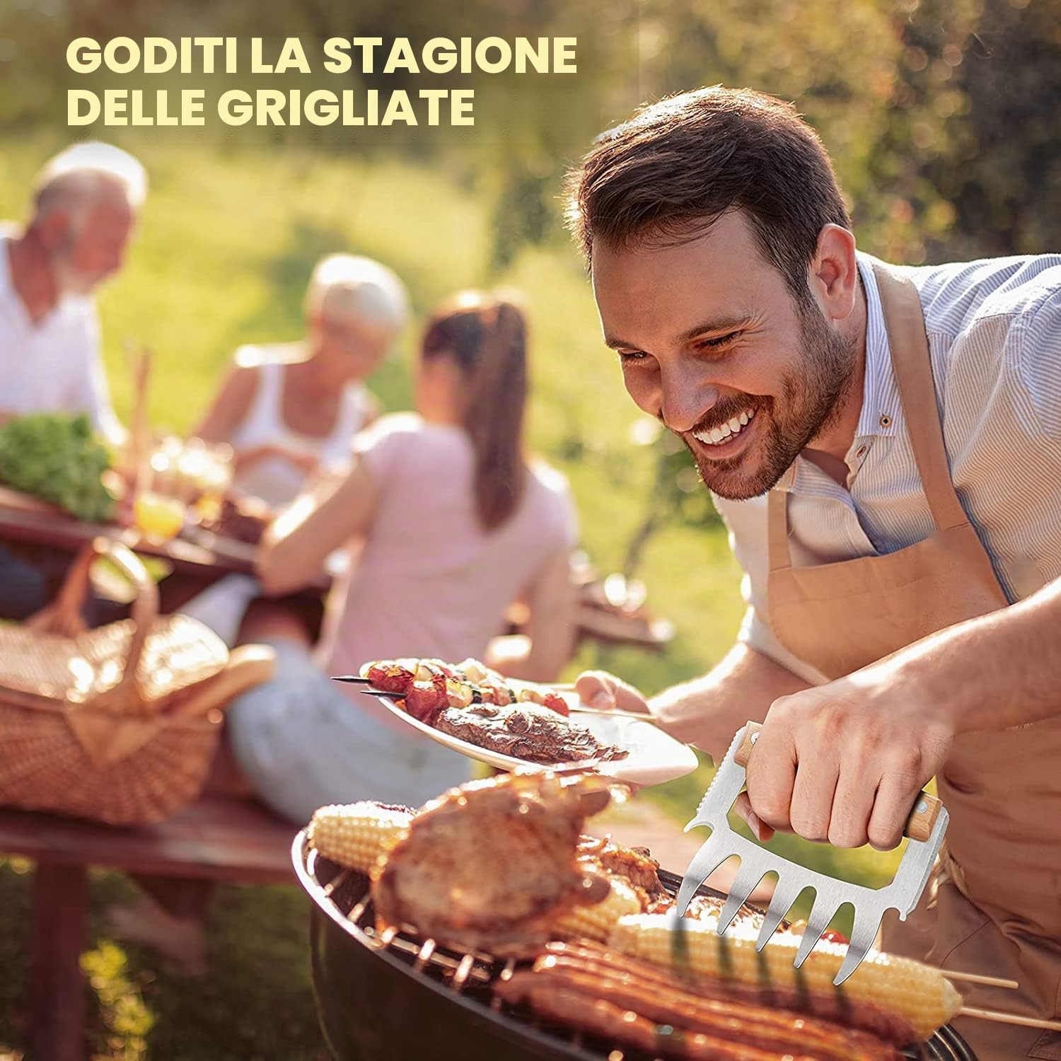 Festa del Papa Regalo Uomo Donna Accessori Barbecue - Attrezzi Barbecues Pulled Pork Artigli, Acciaio Inossidabile Manico in Legno Artigli Barbecue, Forchettone Barbecue per Appassionato di BBQ